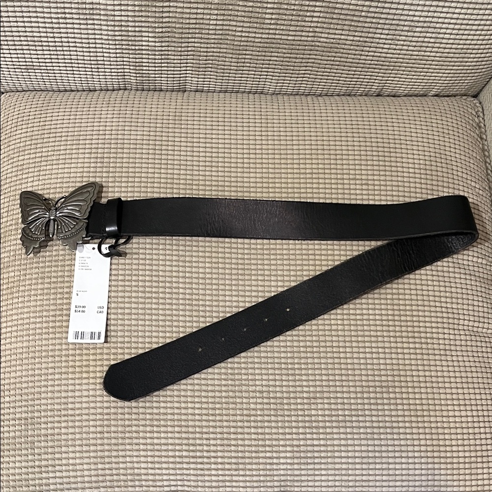 Urban Outfitters Black Belt with Silver Butterfly Buckle